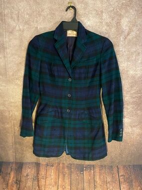 Miller’s New York-Vintage blue/green plaid wool ladies equestrian riding jacket